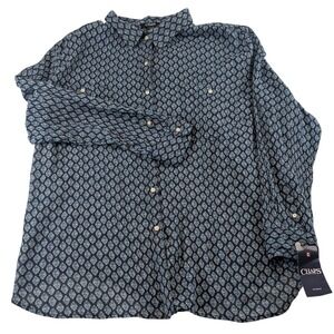 Chaps Woman Blue Geometric Tile Print Button Down Top 3X Island Sun Flowing NEW